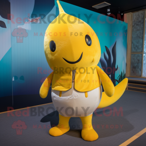 Yellow Narwhal mascot costume character dressed with a Trousers and Anklets
