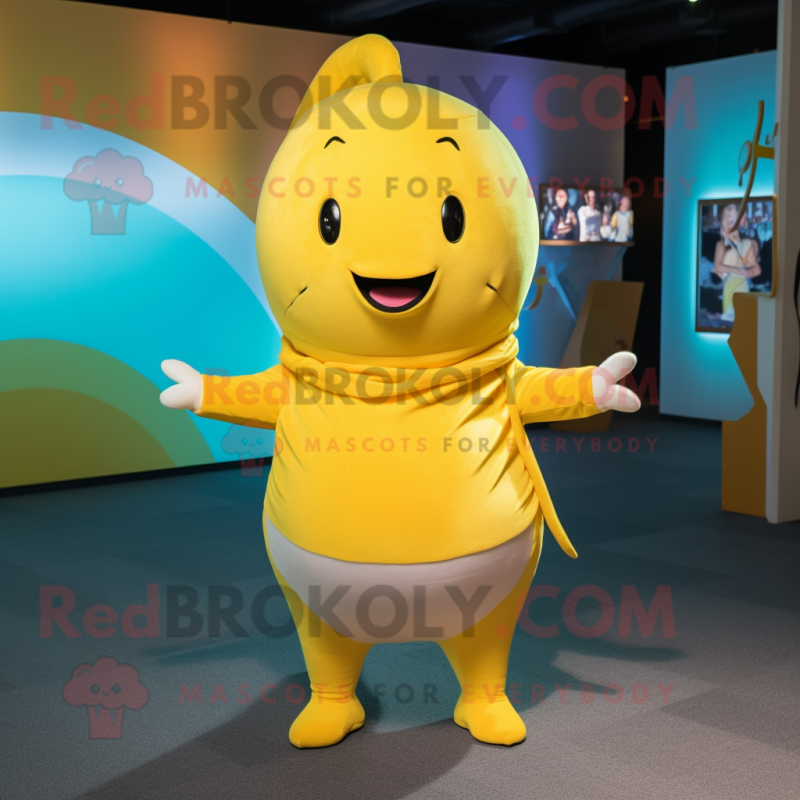 Yellow Narwhal mascot costume character dressed with a Trousers and Anklets Yellow Narwhal mascot costume character dressed with a Trousers and Anklets