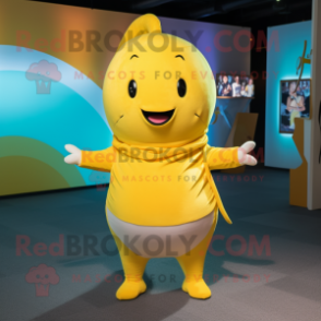 Yellow Narwhal mascot costume character dressed with a Trousers and Anklets