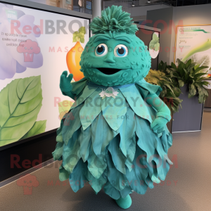 Teal Cabbage Leaf maskot...