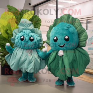 Teal Cabbage Leaf maskot...