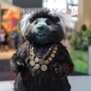 Black Guinea Pig mascot costume character dressed with a Mini Dress and Necklaces