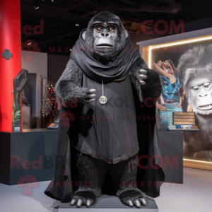 Black Gorilla mascot costume character dressed with a Vest and Shawls
