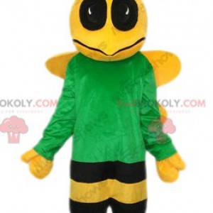 Mascotte d'abeille jaune et noir avec un maillot vert -