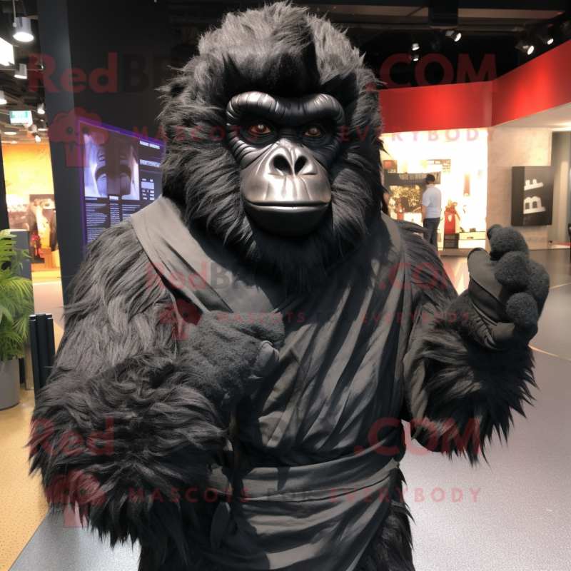 Black Gorilla mascot costume character dressed with a Vest and Shawls