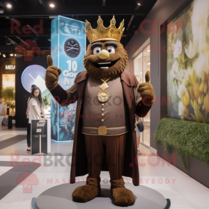 Brown King mascot costume character dressed with a Blazer and Digital watches