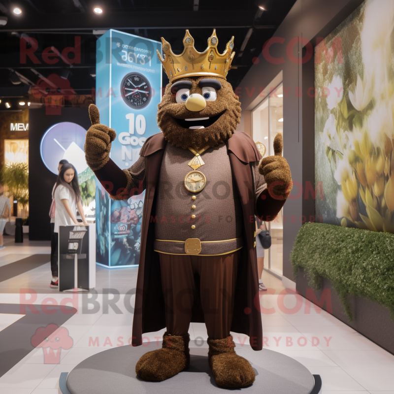 Brown King mascot costume character dressed with a Blazer and Digital watches Brown King mascot costume character dressed with a Blazer and Digital watches