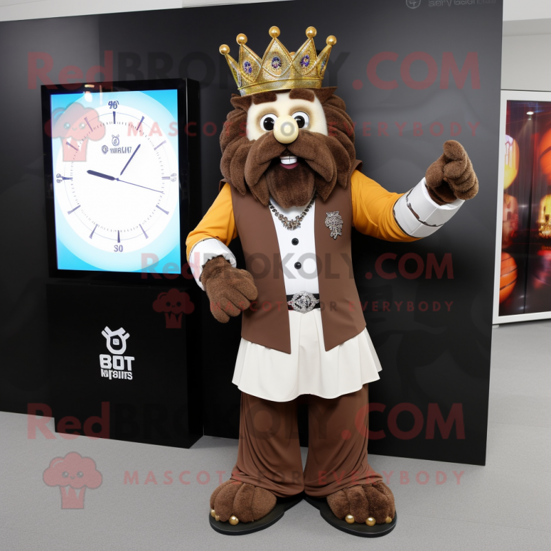 Brown King mascot costume character dressed with a Blazer and Digital watches Brown King mascot costume character dressed with a Blazer and Digital watches