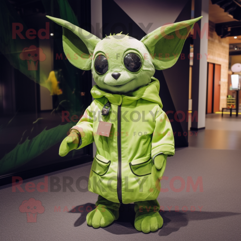 Lime Green Bat mascot costume character dressed with a Parka and Ties