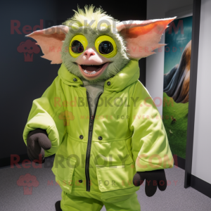 Lime Green Bat mascot costume character dressed with a Parka and Ties