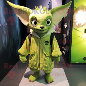 Lime Green Bat mascot costume character dressed with a Parka and Ties