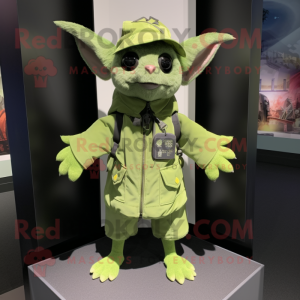 Lime Green Bat mascot costume character dressed with a Parka and Ties
