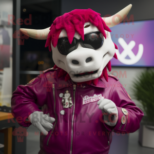 Magenta Zebu maskot kostume...