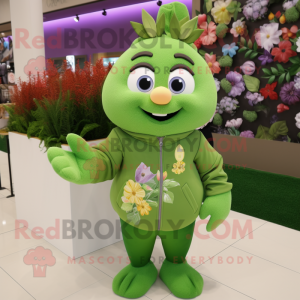 Olive Bouquet Of Flowers mascot costume character dressed with a Sweatshirt and Belts