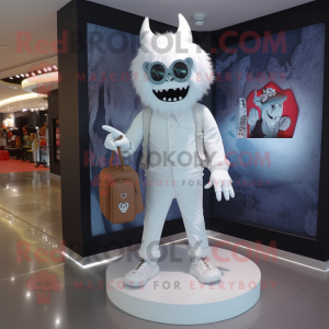 White Demon mascot costume character dressed with a Skinny Jeans and Handbags