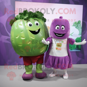 Purple Corned Beef And Cabbage mascot costume character dressed with a Playsuit and Smartwatches