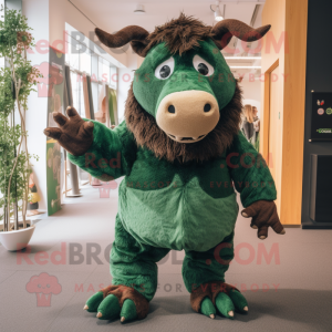 Forest Green Woolly Rhinoceros mascot costume character dressed with a Trousers and Anklets