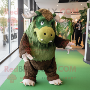 Forest Green Woolly Rhinoceros mascot costume character dressed with a Trousers and Anklets
