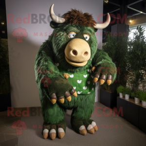 Forest Green Woolly Rhinoceros mascot costume character dressed with a Trousers and Anklets