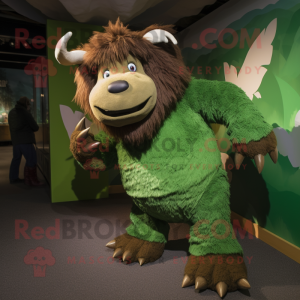 Forest Green Woolly Rhinoceros mascot costume character dressed with a Trousers and Anklets