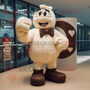 Cream Boxing Glove mascot costume character dressed with a Rugby Shirt and Bow ties