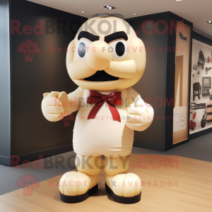 Cream Boxing Glove mascot costume character dressed with a Rugby Shirt and Bow ties