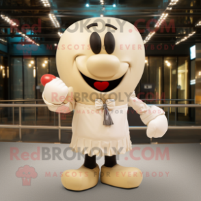 Cream Boxing Glove mascot costume character dressed with a Rugby Shirt and Bow ties