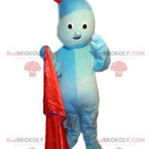 Aquablaues Charaktermaskottchen mit roter Krone - Redbrokoly.com
