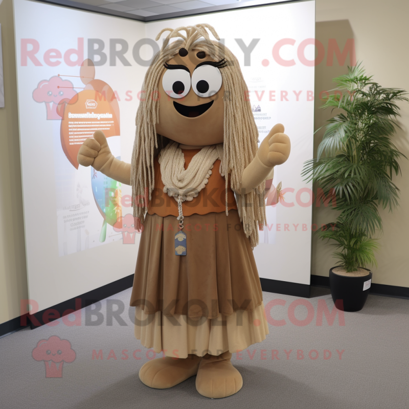 Tan Alliance mascot costume character dressed with a Maxi Dress and Earrings Tan Alliance mascot costume character dressed with a Maxi Dress and Earrings