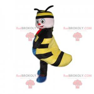 Mascot pequeño insecto negro y amarillo con una hermosa sonrisa