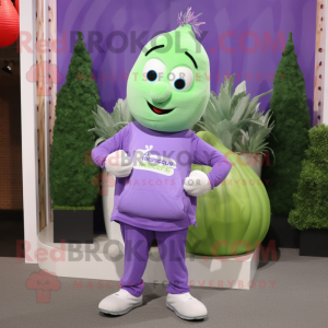 Lavender Zucchini mascot costume character dressed with a Joggers and Earrings