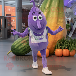 Lavender Zucchini mascot costume character dressed with a Joggers and Earrings