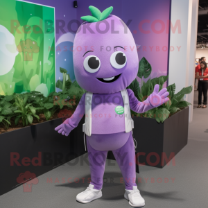 Lavender Zucchini mascot costume character dressed with a Joggers and Earrings