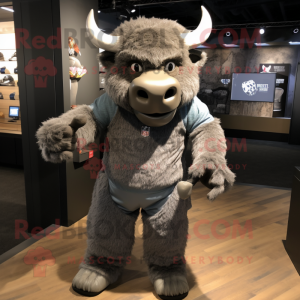Gray Bison mascot costume character dressed with a Polo Tee and Bracelets
