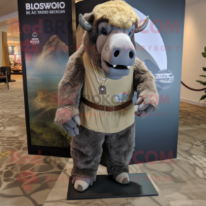 Gray Bison mascot costume character dressed with a Polo Tee and Bracelets