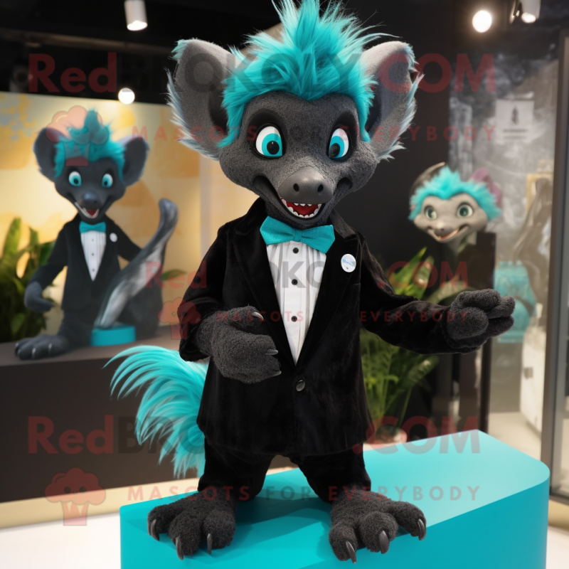 Turquoise Aye-Aye mascot costume character dressed with a Tuxedo and Anklets