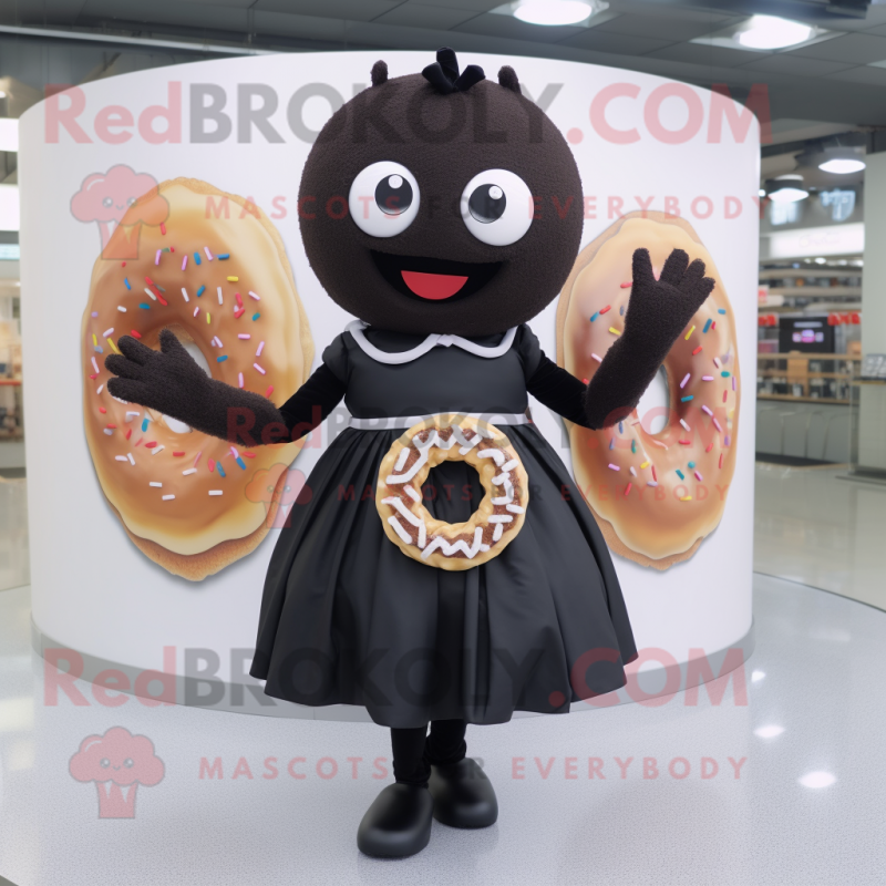 Black Donut mascot costume character dressed with a Skirt and Bracelets