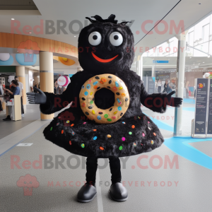 Black Donut mascot costume character dressed with a Skirt and Bracelets