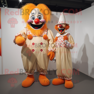 Peach Evil Clown mascot costume character dressed with a Dungarees and Ties