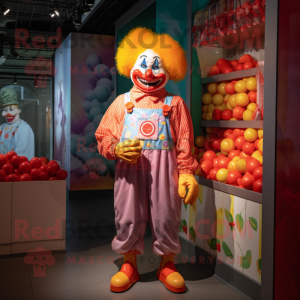 Peach Evil Clown mascot costume character dressed with a Dungarees and Ties