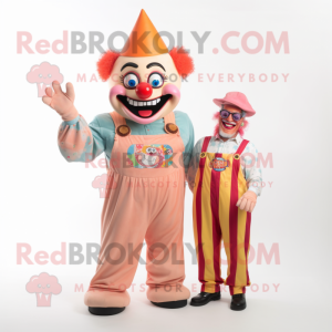 Peach Evil Clown mascot costume character dressed with a Dungarees and Ties