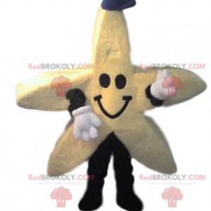 Yellow star mascot with a jeans cap - Redbrokoly.com