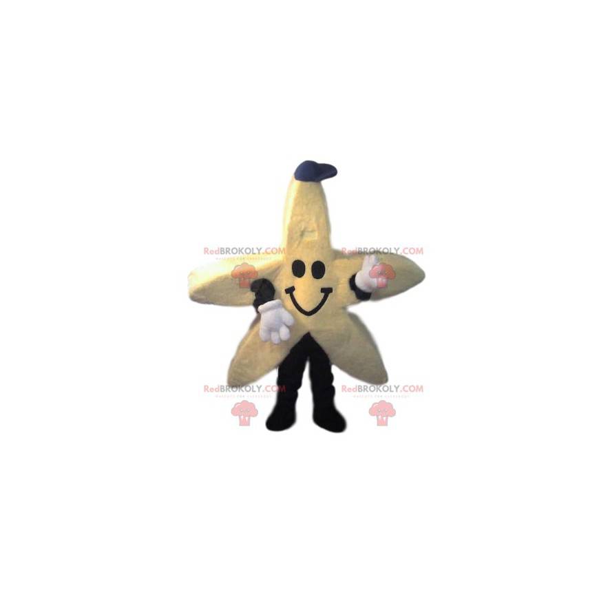 Mascotte d'étoile jaune avec une casquette en jeans -