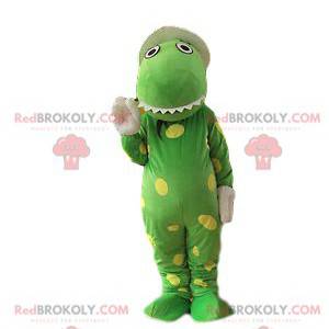 Meget sjov grøn krokodille maskot med gule pletter -