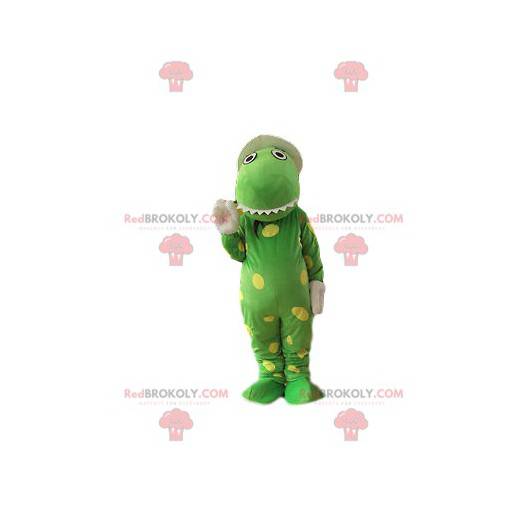 Mascote crocodilo verde muito engraçado com manchas amarelas -