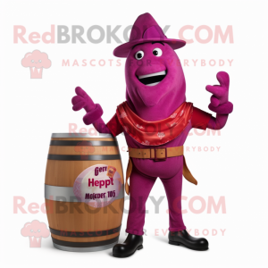 Magenta Pepper mascot costume character dressed with a Henley Tee and Belts