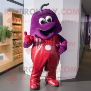 Magenta Pepper mascot costume character dressed with a Henley Tee and Belts