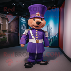 Lavender British Royal Guard mascot costume character dressed with a Waistcoat and Belts