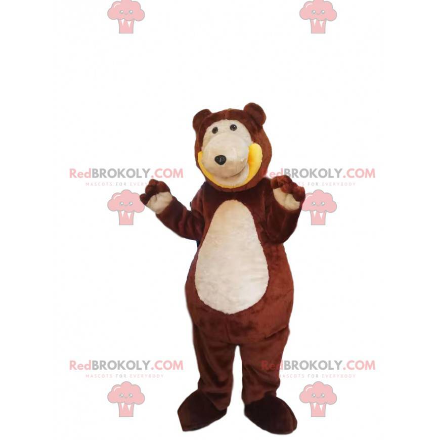 Mascote urso pardo com um sorriso enorme - Redbrokoly.com