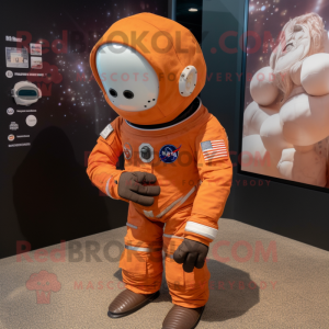 Rust Astronaut mascot costume character dressed with a Yoga Pants and Hat pins